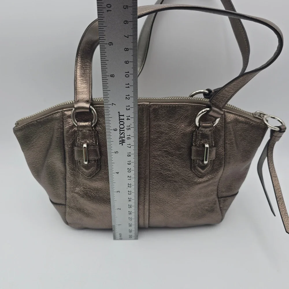 Coach Gun Metal Metallic‎ Bronze Leather Satchel Handbag Silver Hardware